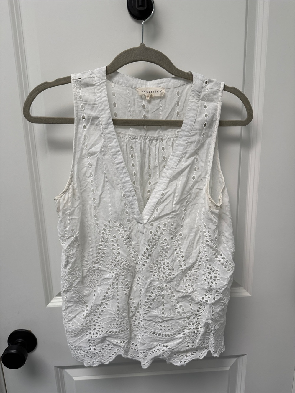 lovestitch White Eyelet Button-Front Shell